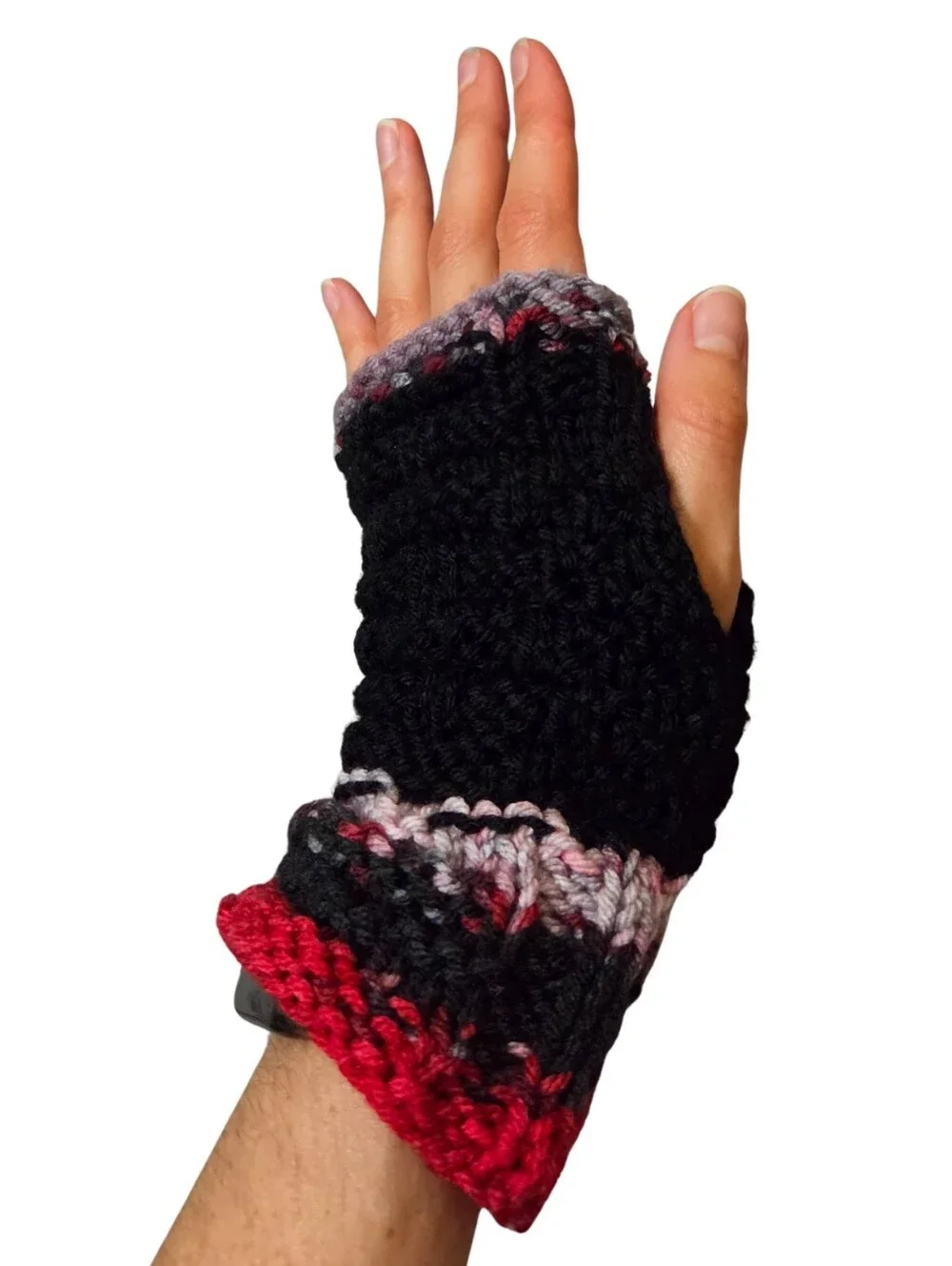 Handmade Knit Set Scarf Arm Warmers Black Red Fingerless Whimsigoth Punk Grunge